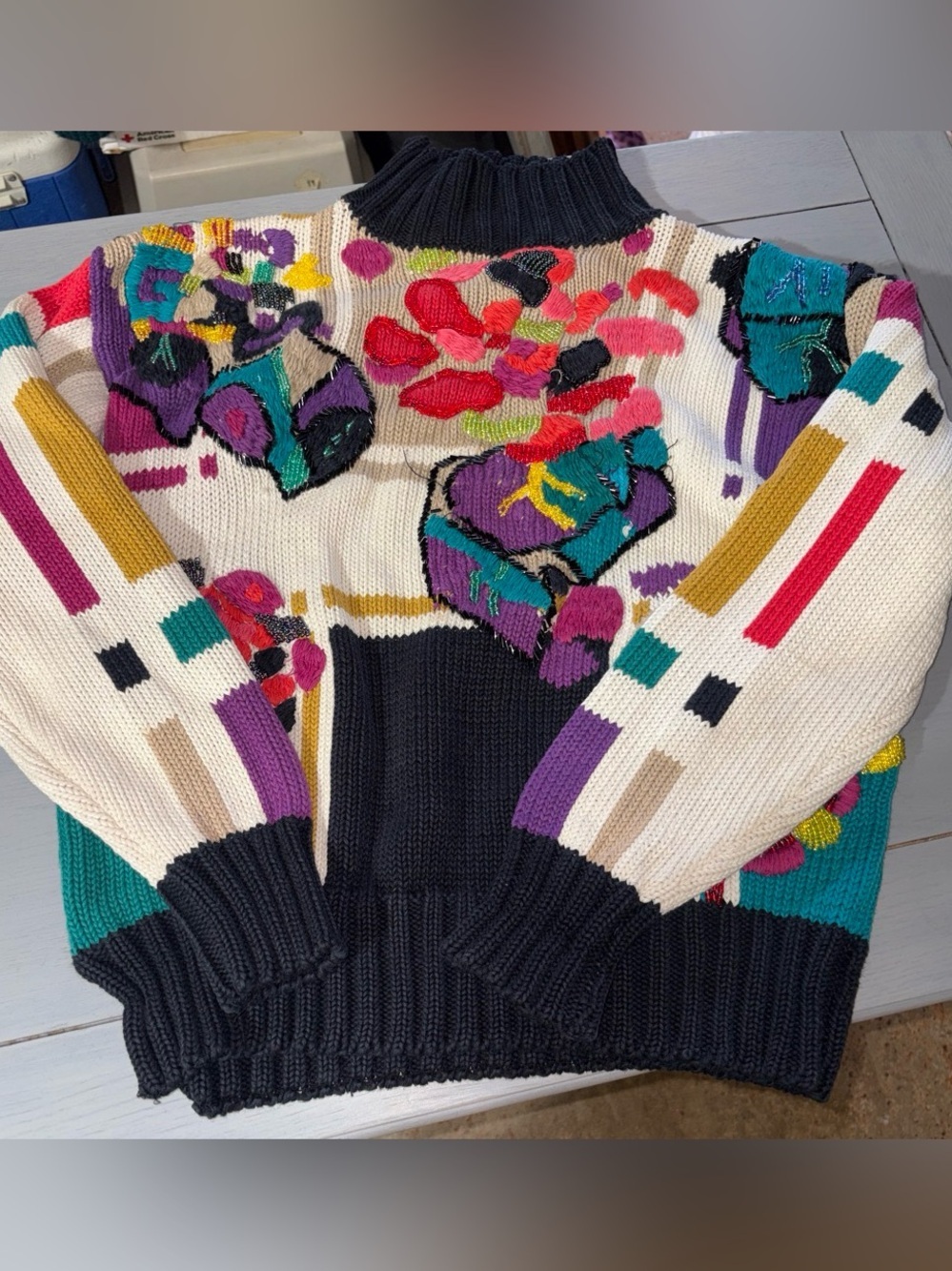 1980’s Multicolor Floral Intarsia Mockneck Sweater - Picture 1 of 6